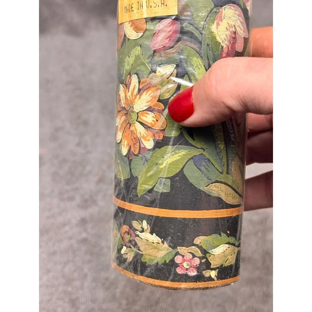Vtg Country Cottage Floral Wallpaper Border Black Botanical Birds 4 Rolls 20 yds